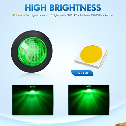 Nilight 3/4" Round LED Clearance Marker Lights,Green, 10-Pack