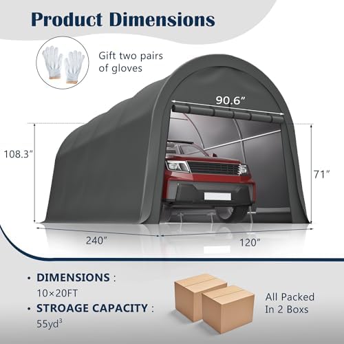 KEIKI 10x20 FT Carport Canopy, Anti-Snow Heavy Duty Portable Garage Canopy with Steel Frame & Vented Roof, Waterproof Outdoor Storage Shed for Vehicle, Boat, Gray - Image 3