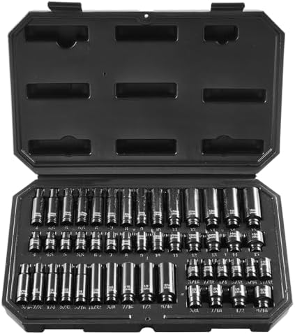 VEVOR Drive Impact Socket Set 1/4" - 48 Piece Deep & Shallow Socket Set SAE 3/16"-9/16" and Metric 4-15mm - 6 Point Cr-Mo Alloy Steel for Auto Repair - Easy-to-Read Size Markings Storage Case by VEVOR