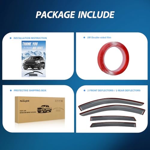 Nilight Tape-On Window Visors for Altima Sedan 2013-2018, 4-Door, 4PCS