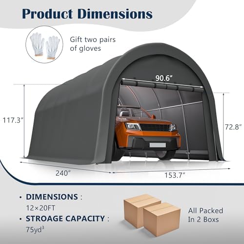 KEIKI 12x20 FT Carport Canopy, Commercial-Grade Steel Frame Garage, - Image 3