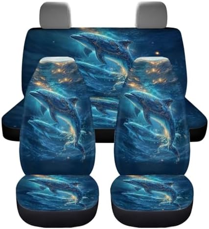 Dolphins Undersea Print Car Seat Covers 4Pcs Front & Rear Breathable Seat Covers Universal Fits for Truck, Sedan, SUV Auto Interior Protector Car Accessories