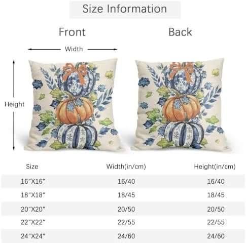 Fall Pumpkin Pillow Covers 18x18 Set of 2 Blue Orange Maple Leaves Bow Chinoiserie Outdoor Throw Pillows Covers Autumn Thanksgiving Harvest Decorative Farmhouse Cushion Case for Living Room Couch Sofa - Image 4