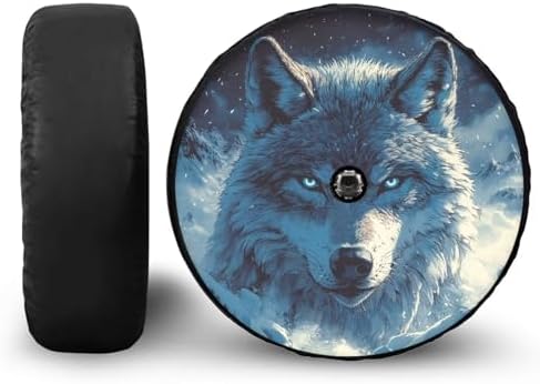 Spare Tire Cover with Camera Hole, Wolf Head Print Polyester Tire Cover Weatherproof, Wheel Covers Universal for Trailer RV SUV Truck Camper Travel Trailer, 17" fits Tire Diameter 31.6"-32.5"