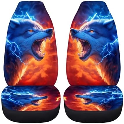 Fashion Wolf Car Front Seat Covers Elastic Fabrics Universal Front Seat Cover Removable Automotive Accessories Easy Installation Suitable for Cars SUV