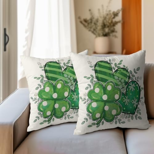 St Patricks Day Pillow Covers 18x18 Set of 2 Shamrock Clover Throw Pillow Covers Rustic Spring Pillowcase Linen Decoration Farmhouse Decorative Green Cushion Case Couch for Indoor Outdoor Home Decor - Image 3