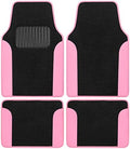 BDK Carpet Floor Mats for Cars, Two-Tone Carpet Car Mat with Faux Leather Accents, Automotive Floor Mat Sets with Built-in Heel Pad, Stylish Interior Car Accessories Pink