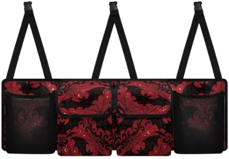 Hanging Car Trunk Organizer Halloween Bat Spider Web Print Car Back Seat Storage Bag Auto Cargo Bag Collapsible Auto Interior Accessories for Sedans SUV Jeep Trucks MPV Van