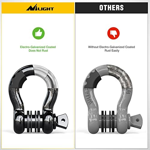 Nilight - 90052B 2 Pack 3/4" D-Ring Shackle 4.75 Ton (9500 Lbs) Capacity with 7/8" Pin Heavy Duty Off Road Recovery Shackle with Isolators & Washer Kit for Jeep Truck Vehicle , Black