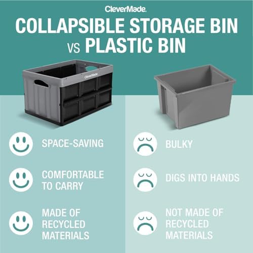 CleverMade Collapsible Storage Bins, 62L 3 Pack, 100 lb Stackable, Obsidian - Image 3