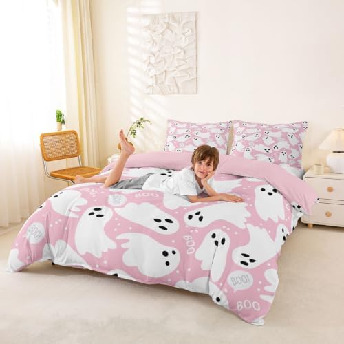 Feelyou Pink Halloween Cartoon Duvet Cover Queen Size - Image 2