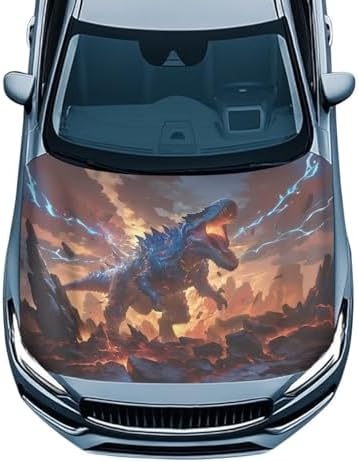 Sunset Dinosaur Hood Cover for Truck Stretchable Engine Cover Can be Washed Hood Wraps Universal for Cars
