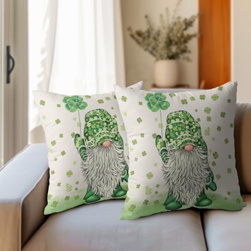 St Patricks Day Pillow Covers 22x22 Set of 2 Shamrock Gnome Throw Pillow Covers Rustic Spring Pillowcase Linen Decoration Farmhouse Decorative Sage Green Cushion Case Couch for Indoor Home Decor - Image 3