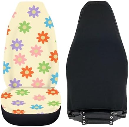 2 Pack Aesthetic Hippie Flower Car Seat Covers for Women,70S 80S Boho Groovy Floral Seat Cover for Front Seats,Washable Non Slip Comfy Seat Cushion Universal Fit SUV Truck Vehicle