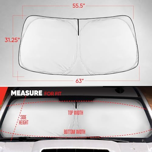 Motor Trend Custom Fit GMC Sierra & Chevy Silverado Windshield Sun Shade - Fits All (2019-2026) Trims - Car Windshield Sunshade Sierra & Silverado Accessories - Automotive Interior Protection