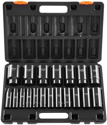 VEVOR Impact Socket Set, 1/2" 19 Piece Impact Sockets, Deep Socket, 6-Point Sockets, 1/2 Inches Drive Socket Set Impact 3/8 inch - 1-1/2 inch, Cr-V Rugged Construction, with a Storage Cage by VEVOR