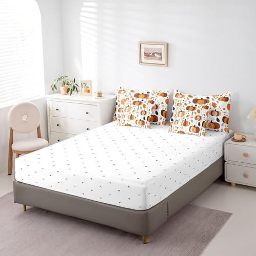 Erosebridal 7 Piece Fall Bed in A Bag for Kids,Cartoon Pumpkin Queen Bedding Set with Sheet Set Autumn Botanical Maple Leaves Comforter Set Thanksgiving Day Harvest Bed Set Room Decor - Image 5