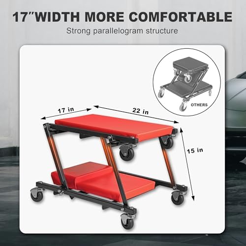 Big RED 36" Rolling Foldable Automotive Creeper， Car Creeper, 2-in-1 Garage Shop Creeper for Auto Repair, 300 Lbs Capacity, Red，TAM6505RR Torin - Image 3