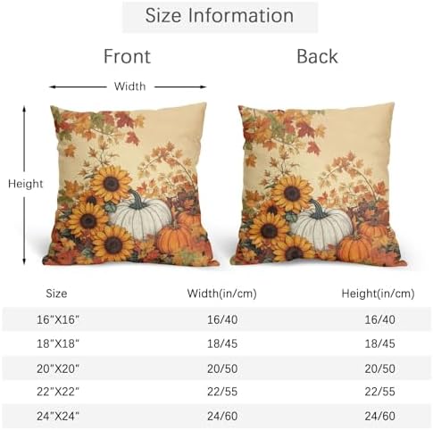 Fall Sunflower Pillow Covers 18x18 Set of 2 Pumpkin Thanksgiving Harvest - Image 4