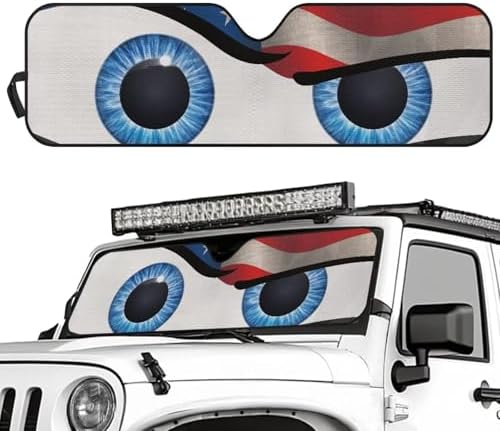 Renewold Funny Eyes Car Windshield Sunshade Car Front Window Sun Shade for Jeep Wrangler JK JKU JL JLU 1997-2023 2 & 4 Door Jeep Gladiator Auto Sun Visor Shield Decor Cover Keep Cool American Flag