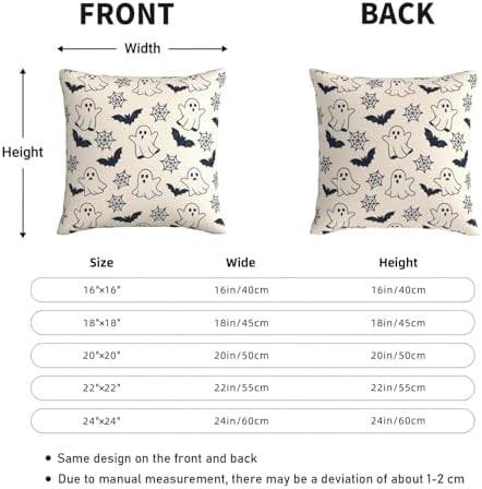 KiuLoam Cute Halloween Pillow Covers 22x22 Set of 2, Black Ghost Bats Spider Webs Print Decorative Throw Pillow Cases, Rustic Farmhouse Style Outdoor Cushion Covers for Sofa Couch Living Room Bed - Image 4