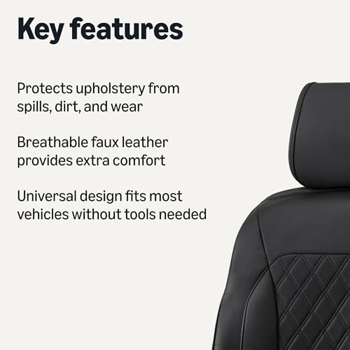 Amazon Basics Front Car Seat Covers, Breathable Faux Leather, Universal Fit, Black, 2-Pack