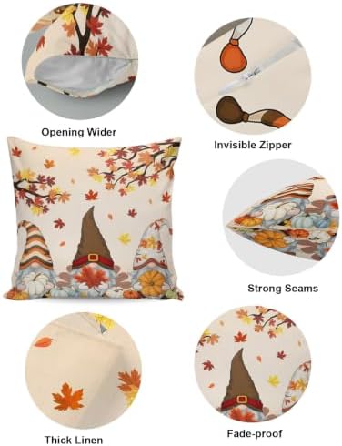 Fall Gnomes Pumpkin Pillow Covers 12x20 Inch Set of 2, Thanksgiving Decorations Indoor Outdoor Throw Pillow Covers, Maple Leaves Cotton Linen Pillowcases for Patio Sofa Couch Bedroom Decorative - Image 6