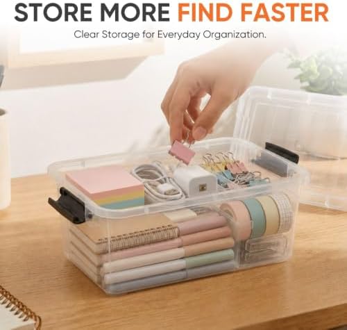 Superio 1.05 Quart Mini Clear Plastic Storage Container with Lid, Stackable Small Organizer Box for Crayons, Art Supplies, Beads, Sewing, Stationery & Food Storage, 1 Pack - Image 2
