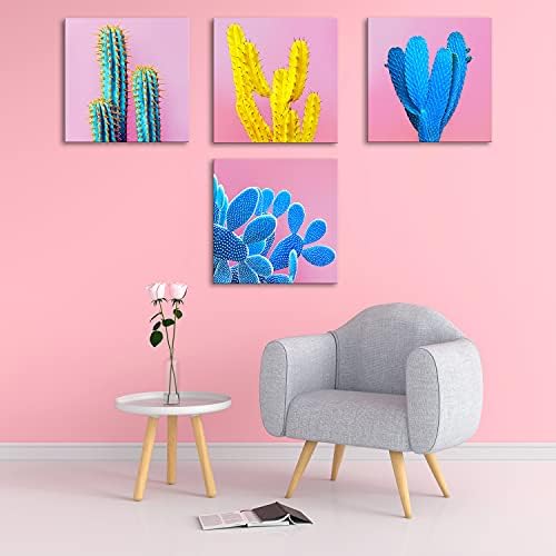 Cactus Wall Art Colorful Succulent Wall Decor Desert Plant Canvas Pictures Pop Mexican Decor Bathroom Kitchen Artwork Boho Poster Bright Pink Painting for Living Room Bedroom Home Decoration 12x12” 4 - Image 4