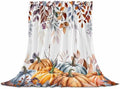 DecorLovee Orange Blue Fall Blanket 40"x60", Reversible Thanksgiving Throw Blanket for Couch/Bed/Camping, Maple Leaf Pumpkins Lightweight Soft Throw Blanket for Boys, Warm Fuzzy Blankets for Winter by DecorLovee