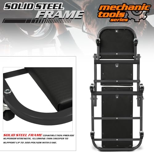 M-AUTO 40-Inch Folding Creeper Rolling Seat, All-in-One Adjustable Roller Garage Chair, Lay Down or Sit, 330LBS Capacity Under Car Roller Creeper with 6 Swivel Casters, Black - Image 5