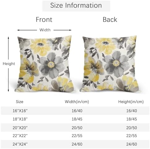 Summer Pillow Covers 16x16 Inch Set of 2, Floral Throw Pillow Covers Yellow Gray Pillowcase, Watercolor Decorative Seasonal Spring Flower Cushion Case Couch for Indoor Outdoor Home Decor - Image 4