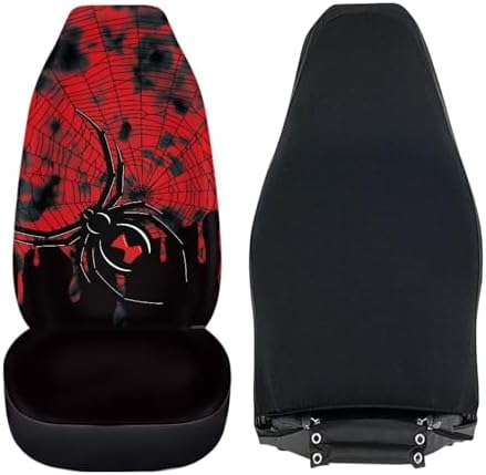 Halloween Car Accessory Spider Web Pattern Car Seat Covers Only Front 2Pcs Elastic Dust Proof Automotive Bucket Seats Cushion Seat Protector Cover for Men Women