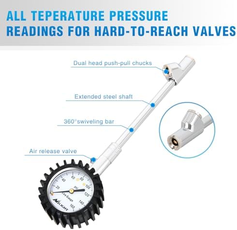 Nilight Tire Pressure Gauge 160PSI Dual Head Stainless Steel Heavy Duty