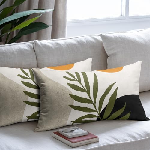 Spring Boho Pillow Covers 12x20 Set of 2 Abstract Mid Century Throw Pillow Covers Green Pillowcase Linen Decoration Farmhouse Soft Decorative Aesthetic Cushion Case Couch for Indoor Outdoor Home Decor - Image 7