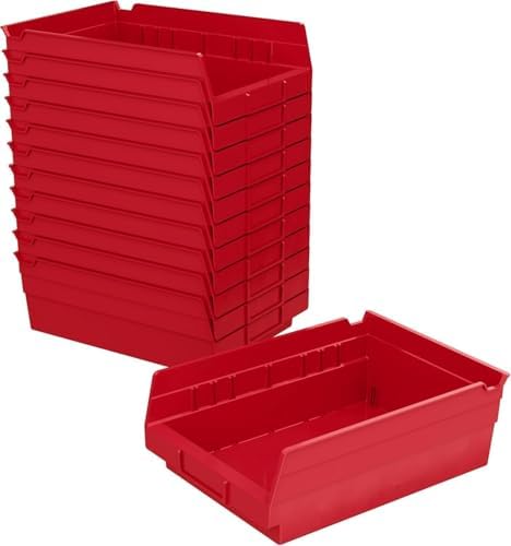 Akro-Mils - 30150RED 30150 Plastic Nesting Shelf Bin Box, (12-Inch x 8-Inch x 4-Inch), Red, (12-Pack) by Akro-Mils