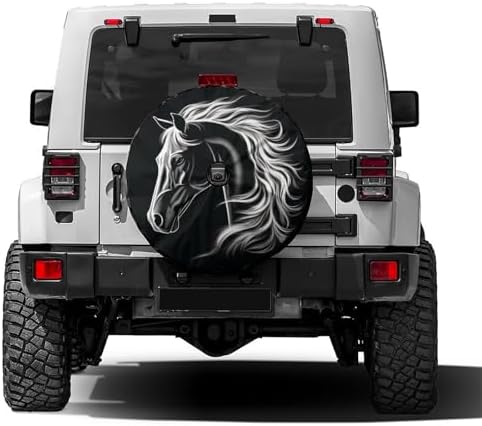 Delerain Spare Tire Cover with Backup Camera Hole White Horse Black Wheel Covers Waterproof Dust-Proof UV Sun Universal Fit for Jeep Trailer RV SUV Truck (18 Inch for Diameter 32"-34") by Delerain