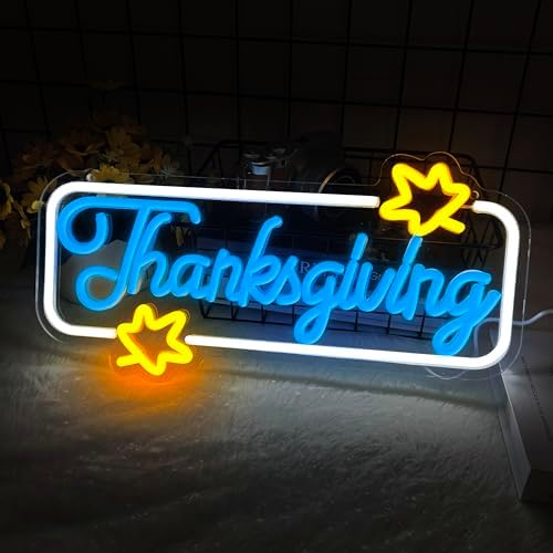 Thanksgiving Neon Sign, Thanksgiving Happy Wall Window Art Decoration Festival Celebration, Dimmable USB Powerd Thanksgiving Neon LED Sign Autumn Thanksgiving Party Harvest Blessd 15.7×7.9 Inch by IMEGINA
