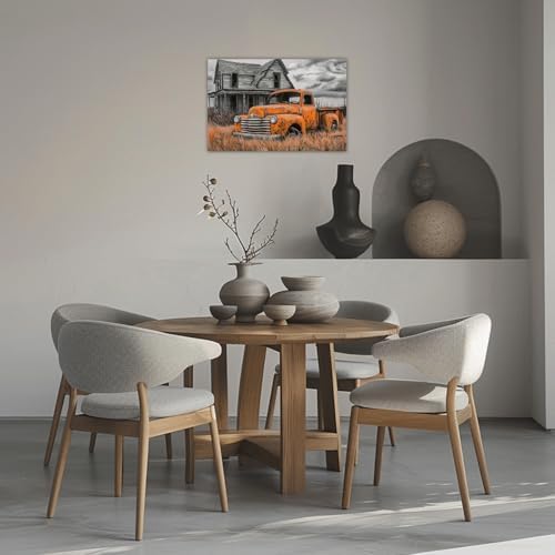 AWPANERAR Rustic Farmhouse Wall Decor Old Truck Canvas Print Car Painting Vintage Truck Poster Living Room Decor Frame (Orange, (20.00" x 30.00")) - Image 3