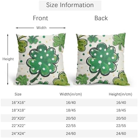 St Patricks Day Pillow Covers 20x20 Set of 2 Shamrock Clover Throw Pillow Covers Rustic Spring Pillowcase Linen Decoration Farmhouse Decorative Green Cushion Case Couch for Indoor Outdoor Home Decor - Image 4
