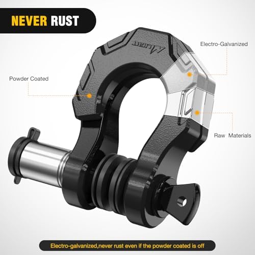 Nilight 2 Pack 3/4" D-Ring Separate Shackle 45,000 Lbs Break Strength | Includes 7/8" Lock Pin, Isolators and Washers Off Road Recovery, for Tow Strap Winch Truck Vehicle Black