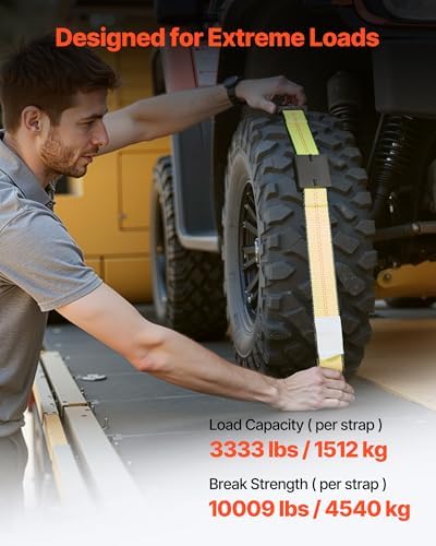 VEVOR Wheel Chock Tie-Down Kit, Deck-Style Trailer Tie Down Strap, Car Tie Down Kit with J-Hook, Break Strength 10009 lbs & Working Load 3333 lbs Motorcycle System for SUVs, Trailers, Trucks