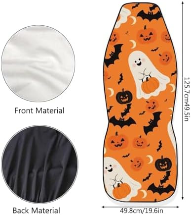 Ghost 2 Pack Car Seat Covers Set, Halloween Ghost Bat Pumpkin Sedan Interior Accessory for Cars, Gothic Cute Monster Universal Auto Front Seats Protector Fits for SUV Truck