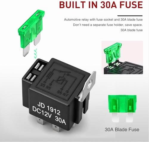 Nilight 5 Pack Fused 4Pin Relay with Socket 30A Switch Harness Kit SPST