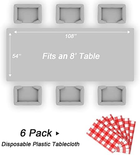 QIKSION 6 Pack Red Gingham Plastic Tablecloth, Picnic Table Cover - Image 5