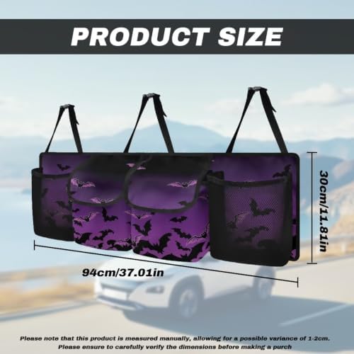 Hanging Car Trunk Organizer Halloween Bat Print Car Back Seat Storage Bag Auto Cargo Bag Collapsible Auto Interior Accessories for Sedans SUV Jeep Trucks MPV Van