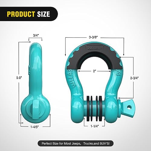 Nilight 2 PCS 3/4" D-Ring Shackle with 7/8" Screw Pin | 41,887lbs Break Strength Heavy Duty Off Road Recovery Shackle with Isolators Washers for Tow Strap,Winch,Off-Road Truck