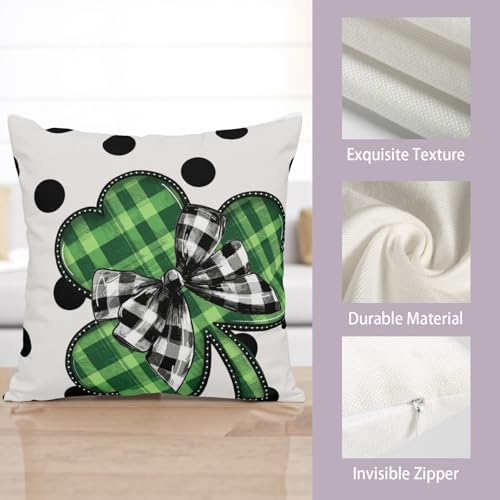 Sweetshow St. Patrick's Day Pillow Covers 12x12 Inches Polka Dots Lucky Green Shamrock Throw Pillow Case Set of 2 Irish Pillows Cotton Linen Cushion Cover for Home Couch Sofa Livingroom - Image 3