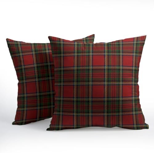 Christmas Throw Pillow Covers 20x20 Set of 2 Winter Red Green Plaid - Image 2
