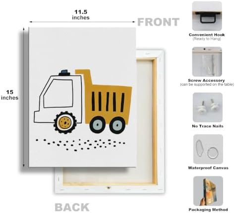 3 Pcs Cute Vehicle Canvas Wall Art Prints Nursery Boys Room Decor,Framed - Image 3